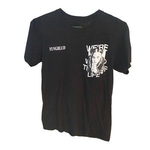 Yung blud mens M black t shirt We're in a weird time of life double sided print